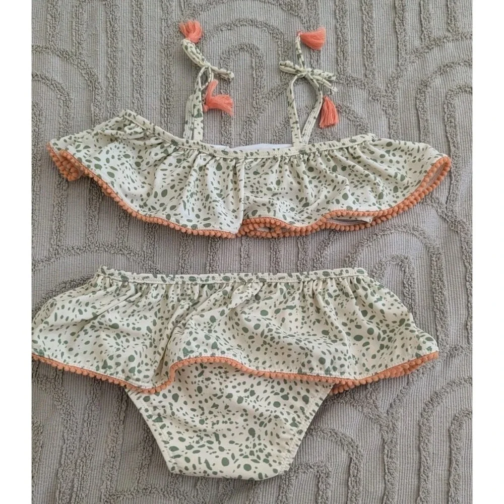Jessica Simpson Toddler Girls 2-Piece Bathing Suit Bikini Size 5T - Green/Coral